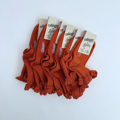 collegien × Apolina - Lili - Lace Trim Ribbed Ankle Socks＜088 Orange Confite＞