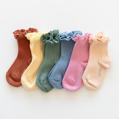 collegien - Lili - Lace Trim Ribbed Ankle Socks＜Céladon＞