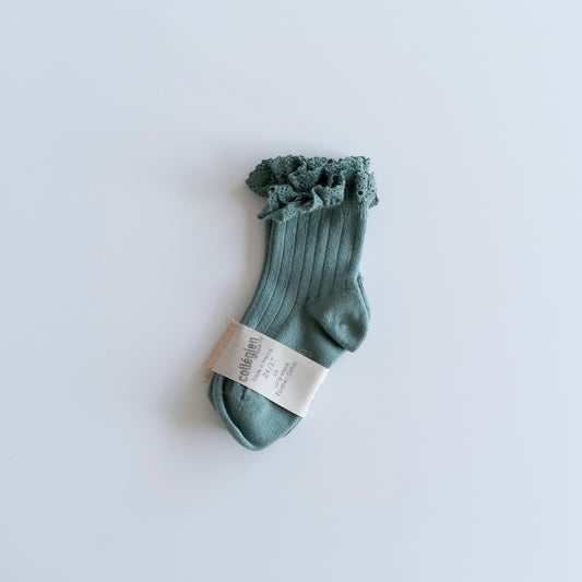 collegien - Lili - Lace Trim Ribbed Ankle Socks＜Céladon＞
