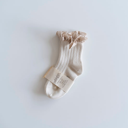 collegien - Brigitte - Gingham Ruffle Ribbed Ankle Socks＜037 Doux Agneaux＞