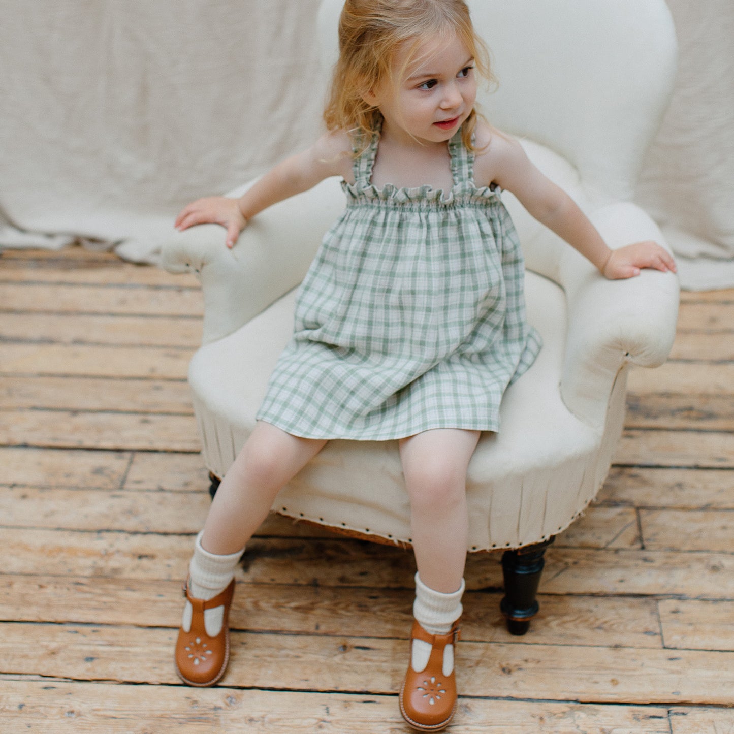 70%OFF / Nellie Quats - Daisy Chain Dress ＜Olive & Oat Check Linen＞